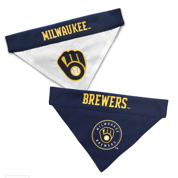 NWT Milwaukee Brewers Dog Collar, Leash & Reversible Bandanna Size Small - Picture 3 of 11